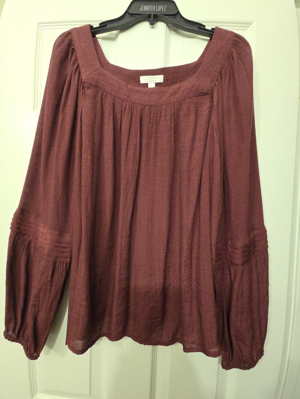 Boho Square-Neck Peasant Top in Burgundy - Laurwn Conrad